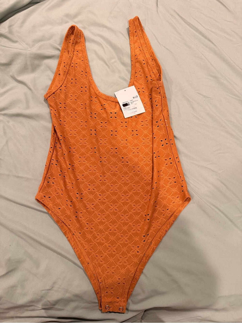 Forever 21 Orange Eyelet Scoop Bodysuit